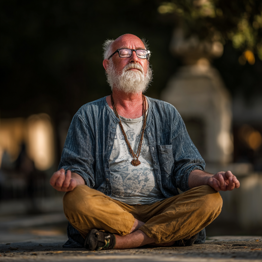Adultos mayores practicando yoga en un ambiente sereno